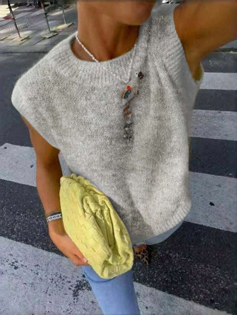Vivid Style Summer & Autumn New Round Neck Sleeveless Knit Sweater Vest Top, Loose Casual Street Style, Lightweight Sweater Vest For Commuting, Cute Women Top, Suitable For Christmas, New Year