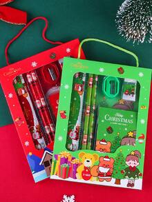 6 szt./1 zestaw - świąteczny zestaw prezentowy z artykułami piśmienniczymi, wypełniacze do torebek ze świątecznymi upominkami, w tym 2 świąteczne ołówki, gumki, temperówki i linijki. Zestaw ozdób świątecznych. Zestaw prezentowy z artykułami piśmienniczymi na Boże Narodzenie. - Wielokolorowe - Zobacz 2