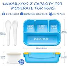 Lunch Box Kids, Bento Lunch Box For Girls Boys School, Lunch Containers For Adults Kids With 4 Compartments, Sauce Container, Utensils, Food Picks And Muffin Cups, Blue Dinosaur The Packaging Box Features A Green Lunchbox Cover But Contains