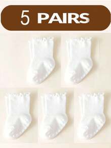 5 Pairs Anti-Slip Baby Girl Socks With Lace Trim, Soft Waistband, Multiple Colors, For Infants & Toddlers 0-5 Years