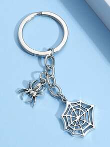 1 pieza Accesorio de Halloween Minimalista Oscuro y Puntiagudo Llavero con Telaraña, Encanto Elegante para Bolso, Decoración de Estilo Y2K - Plateado - Ver 3