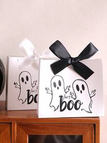 5pcs/Set Kotak Hadiah Mini Hantu BOO dengan Pita Hitam, Cocok untuk Menyimpan Permen Halloween, Cokelat, dan Hadiah Kecil, Desain Hantu Lucu, Cocok untuk Dekorasi Halloween dan Penggunaan Natal - beraneka warna - View 7