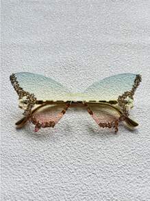 1/2 Paar modische Schmetterlingsform Großer Rahmen Dekorationsbrille, geeignet für Bälle, Modeschauen, Frauenbrille mit Diamanten verziert, Partybrille und Reise