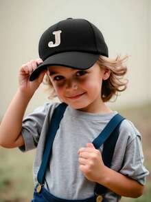 1pc Personalized 26 Letter Name Print Sun Hat Baseball Cap, Adjustable Unisex Kids Outdoor Casual Sun Protection Hat - Black - View 5