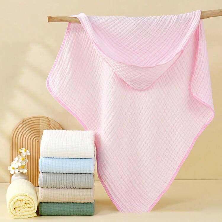连帽襁褓毯，新生儿医院包巾，纯色平纹细布浴巾，简约纯色 - 彩色 - 查看 1