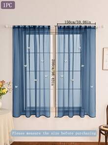 含 1 件涤纶薄纱窗帘杆，6 件白色蝴蝶装饰，纯色，经典设计，含杆，可过滤卧室、客厅窗户的阳光