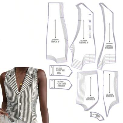 Vest múltiples tamaños patrones de costura, escala 1: 1 patrones básicos de coser prendas de mujer, patrones para principiantes y patrones, plantillas para hacer prendas, diseños de prendas hechas a mano