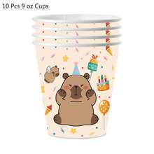 可爱水豚派对一次性餐具套装 - 10 件 9/7 英寸盘子、9 盎司杯子和餐巾，适用于生日、儿童派对、迎婴派对和野餐装饰 - 多色2 - 查看 10