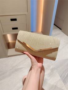 Women's Elegant Fashion Evening Bag, Mini Metallic Glitter Flap Square Bag - Gold - View 3