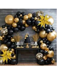 75 قطعة طقم قوس بالون أسود وذهبي ولامع، يتضمن 3 قطع من بالونات نجوم الفويل الذهبية، مناسب لزفاف، حفلة عيد الميلاد، ديكور البالونات اللاتكس، أكسسوارات استوديو التصوير لحفلات عيد الميلاد، حفل التخرج، ديكور الغرف الداخلية