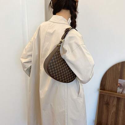 Fashionable Versatile Baguette Bag, Retro Underarm Shoulder Bag, Niche Half-Moon Bag For Women