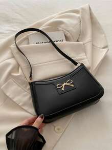 New Fashion Casual PU Leather One Shoulder Women Purse, Black, Khaki, Bow Knot, Metal Hardware Design - Black - View 1