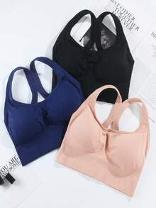 Sutiã de ioga sem costura feminino 3 peças, sutiã à prova de choque, costas, sutiã de elevação de axila de seção fina, sem fio, lingerie, conjunto de cor sólida, alça cruzada, roupa íntima de ioga confortável para uso interno e externo, estilo respirável confortável, sutiã de ioga sexy, costas cruzadas, top de ioga, sutiã sem fio, academia, à prova de jarretes, lingerie confortável - Multicolorido - Ver 5