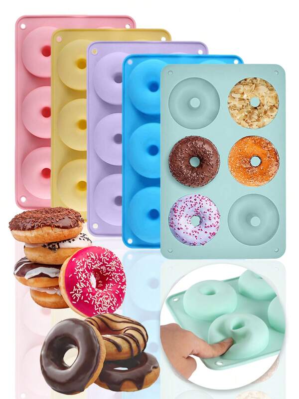 1pc Silicone Donut Mold, Macaron Color 6-Hole Circular Donut Baking Tray,Non-Stick Silicone Doughnut Pan Baking Mold,Chocolate Cake Donut,Gingerbread Donute Silicone Material,Non Stick Mold