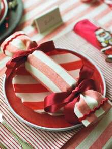 5/10pcs Beige/Red Christmas Twist Satin Ribbon Bows, Vintage Aesthetic Home Decor, Birthday Party Holiday Bow Decorations, Christmas Decor, Candle Decor, Room Decorations, Ribbon Bow Floral Gift Wrapping, Cake Decor, Sewing Craft Bow Accessories, Party Decorations Bows, DIY Craft Hair Clip Decor, Flower Wrapping Satin Ribbon Bows, Valentine's Day Decor, Ramadan Table Decor - Red - View 4