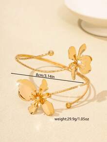1pc Unique Elegant Floral Armband Alloy Enamel Flower Openable Bangle, Minimalist Chic Fashion, Suitable For Mother's Day Gift, Party, Banquet And Daily Wear (Avoid Prolonged Exposure To High Temperature, Seawater And Other Environments) - Gold Fashion Flower Armlet - View 9