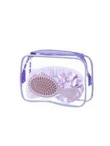 女士生日派对必备睡衣派对套装 - 涤纶水疗派对用品，紫色非电动洁面工具套装，包含发圈、梳子和收纳袋，适合单身派对、睡衣派对、水疗卸妆套装、收纳手提袋、发圈礼品袋、水疗睡衣配件、单身派对用品 - 非常适合水疗生日派对和睡衣派对小团体 - 彩色 - 查看 5