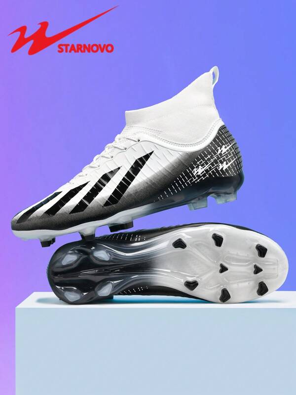 STARNOVO Zapatos de fútbol/soccer para hombres, diseño de cuello de punto para comodidad, estampado de alta frecuencia en piel de PU, tacos largos antideslizantes y suela duradera, adecuados para entrenamiento escolar de fútbol/Zapatillas de fútbol dedicadas a la Copa del Mundo