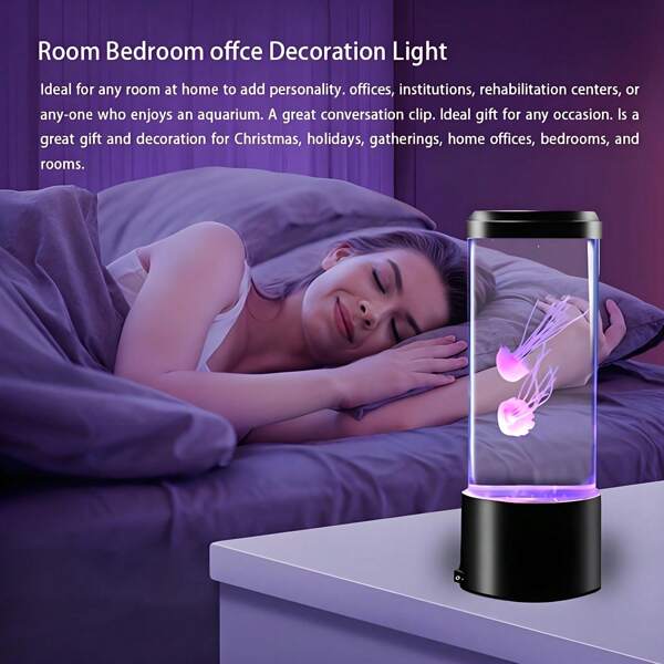 7-Color Changing LED Jellyfish Lamp, Electric Aquarium Ocean Night Light, USB/Battery Powered Desktop Decor Lighting For Living Room, Bedroom, Home, Holiday Gift - Batteries Not Included