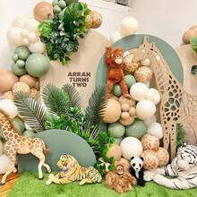 118Pcs Jungle Balloon Arch Kit, For Wild One 1st Birthday Party Decoration, Boys Girls Kids Baby Shower Gender Reveal Wedding Birthday Room Party Supplies, Green Brown Balloons With Animal Print And Palm Leaves - Avocado Green - View 5