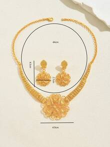 Set de 3 bucăți de colier și cercei cu ciucuri, placat cu aur, de epocă, cu design de flori goale, elegant pentru femei, potrivit pentru nunți și petreceri