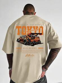 Plus Size Men's Summer Racing Letter Print Round Neck Short Sleeve Casual T-Shirt