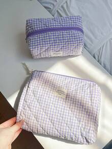 大容量家居收纳整理套装，包含拉链便携旅行洗漱包、经典紫色格子化妆包、柔软绗缝手提包、时尚撞色带提手化妆包、迷你方形卫生巾收纳袋、多功能家居收纳包、女士化妆包、旅行化妆包，是情人节、圣诞节、感恩节、伴娘婚礼的理想礼物。 - 紫色 - 查看 3