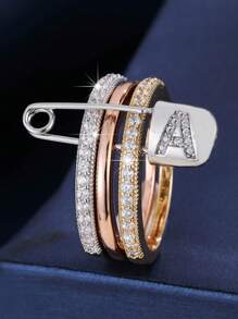 1 pezzo Anello da donna unico con design a 3 anelli e un singolo ago, decorato con zirconia cubica