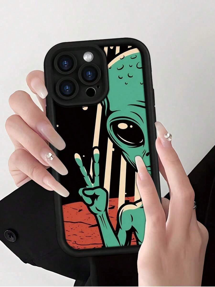Funda de Teléfono con Diseño de Patrón de Gestos de Alien a la Moda: Popular, Personalizada, Suave al Tacto, Agarre Definitivo, Impermeable y Duradera, Cubierta de Parachoques Elegante Resistente a la Suciedad con Protección para la Cámara. Regalo perfecto para el día de Pascua, Navidad, Halloween. Compatible con iPhone 16/16Plus/16Pro/16ProMax, 15, 14, 13, 12, 11 Series y más. - Negro - Ver 1