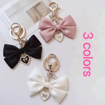 1pc Cute Faux Pearl Bow Pendant Charm, Faux Pearl Beaded Keychain, Vintage Charming Wallet Purse Backpack Car Pendant, Suitable For Women & Girls, Satin Ribbon Pearl Pendant, Gift For Friends, Relatives, Loved Ones