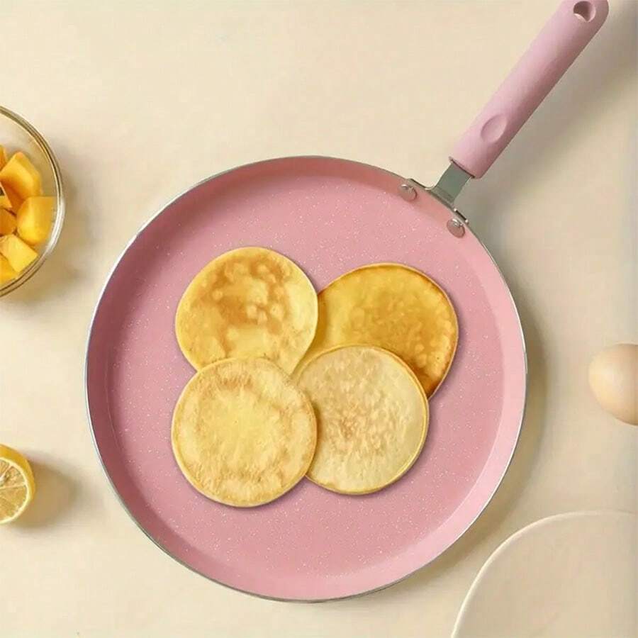 1 buah Wajan Pancake Warna Pink, Wajan Penggorengan Datar Anti Lengket dari Paduan Aluminium, Cocok untuk Kompor Gas & Induksi, untuk Sarapan, Omelet, dan Crepes