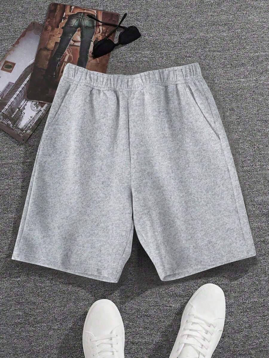 1pc Tween Boy Solid Color Casual Outdoor Workout Exercise Commuting Simple Knee Length Shorts