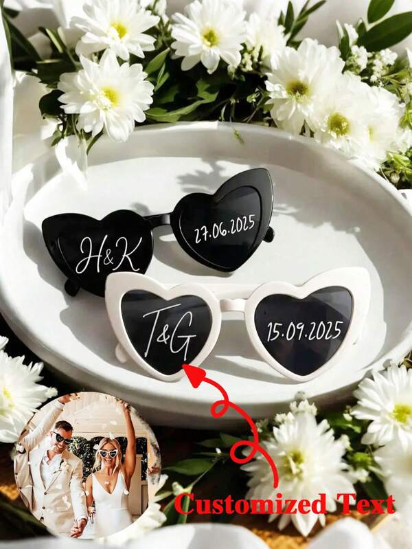 10 pièces/5 pièces/1 pièce Lunettes personnalisées avec texte personnalisé en forme de cœur, verres décoratifs pour mariage, lunettes de soleil fantaisie en forme de cœur pour femmes, lunettes de soleil rétro à la mode en forme de cœur, lunettes de soleil en forme de cœur, lunettes de soleil à la mode en forme de cœur de chat, fournitures pour mariage, lunettes de soleil et verres personnalisés en forme de cœur pour fête