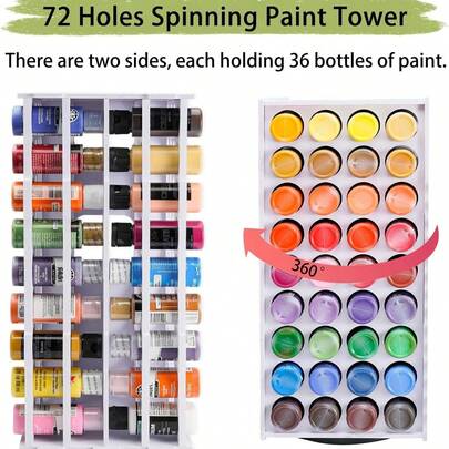 72 - Hole 360° Rotating Craft Paint Storage Tower - Ideal Vertical Organizer For Acrylic, Watercolor & Model Paints, Perfect Art Supply Holder For Artists & Crafters