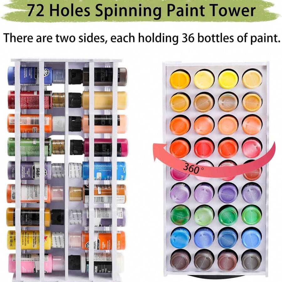 72-Slot 360° Rotating Paint Storage Tower - Ideal Vertical Storage Rack For Acrylic Paints, Watercolors And Model Paints, Perfect Painting Supplies Storage Rack For Artists And Crafters