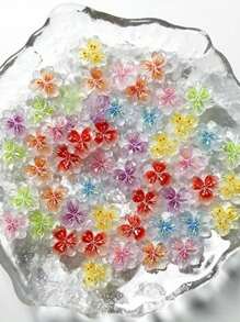 10PCS/30PCS/50PCS/100PCS Colorful Flower Herb Nail Jewelry Multi-Color Mixed Color Transparent Aurora Cherry Blossom Rhinestones Nail Accessories Large Flat Acrylic Nail Decorations 3D Gradient Smudged Cherry Blossom Design Cute Nail Jewelry Resin Nail Art Supplies Women Girls Nail Art Accessories DIY Leisure Art Nail Salon Japanese And Korean Style German And British Style Nail Decorations