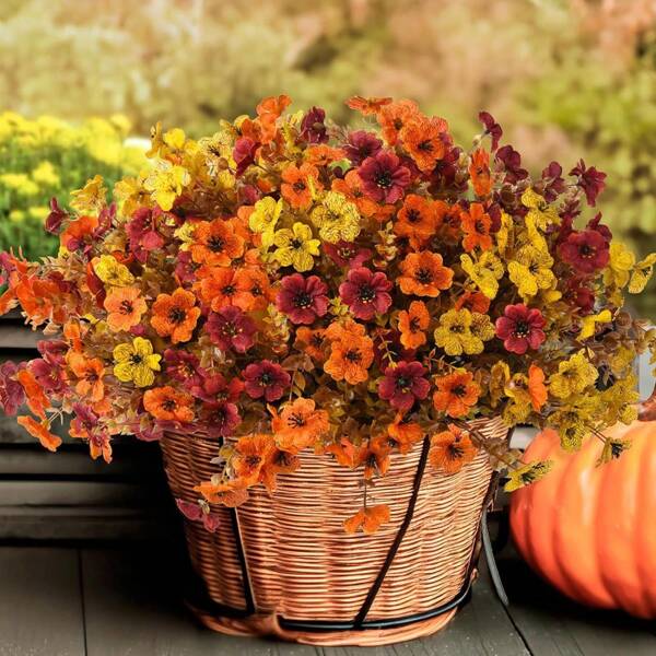 2/4 piezas Plantas y flores artificiales de otoño para decoración exterior, margaritas de seda de colores resistentes a los rayos UV que parecen reales y no se desvanecen, ideales para la puerta de entrada, el porche, el patio, el balcón, la decoración de otoño, muy adecuadas para Halloween, Acción de Gracias, otoño e invierno