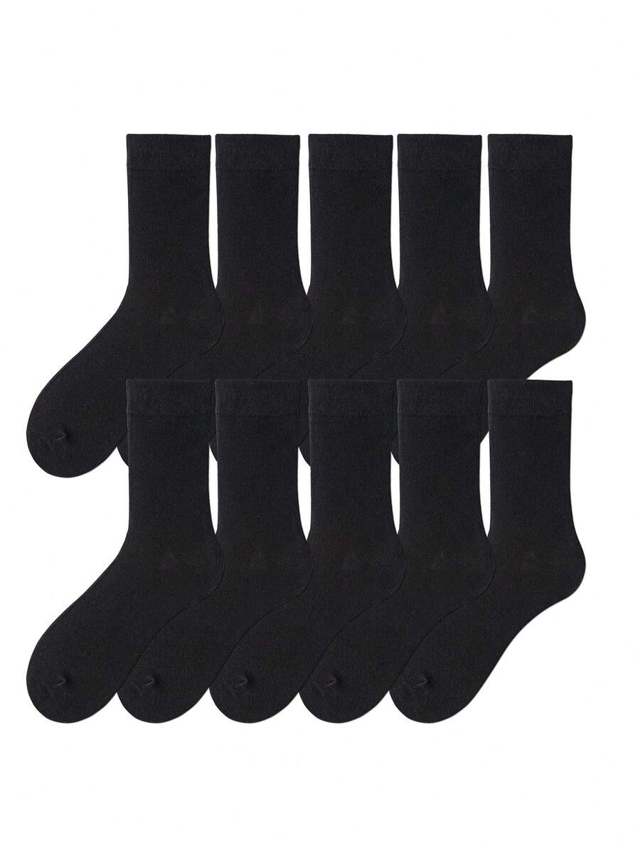 10 Pairs Men Socks Cotton Black White Business Socks For Male Free Size 6-9.5 - 黑色 - 查看 1