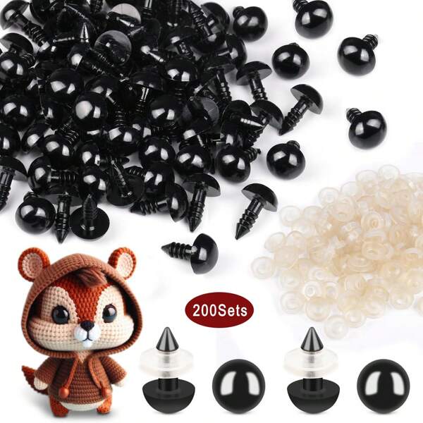 200 sets de ojos de seguridad para crochet, ojos de amigurumi de 8 mm, 200 piezas de ojos de plástico con 200 piezas de arandelas para hacer ojos de muñeca de ganchillo para animales de peluche