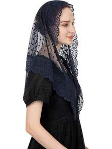 Wgior Triangle Vintage Inspired Lace Chapel Veils Catholic Mass Head Covering Scarf Mantilla Veils For Churchhalloween - Màu xanh hải quân - Xem 6