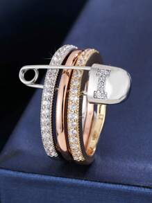 1 pezzo Anello da donna unico con design a 3 anelli e un singolo ago, decorato con zirconia cubica