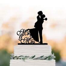 25 Estilos de Decoração de Bolo de Noiva e Noivo Preto, Decoração de Bolo de Chá de Panela, Decoração de Bolo de Despedida de Solteiro, Topo de Bolo de Pedido de Casamento (Preto Clássico Dupla Face)