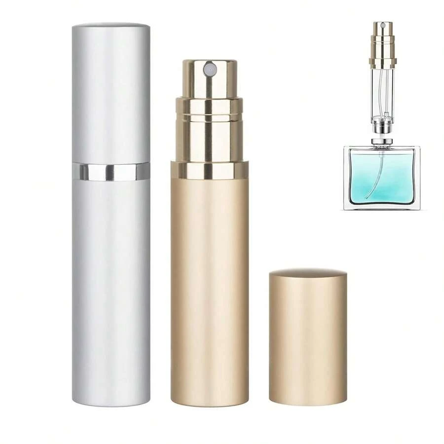 Refillable Perfume Atomizer Travel Bottle 2-Pack 5ml Leakproof Luxury Travel Perfume Refillable Bottle, Portable Fragrance Atomiser Silver & Silver & Gold