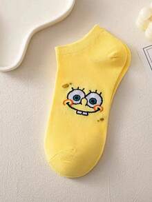 SpongeBob SquarePants 5双装海绵宝宝印花女士短袜，趣味卡通图案，适合日常、旅行、上学穿着，低帮休闲袜，春夏秋季皆宜。 - 彩色 - 查看 10