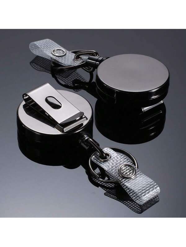 2 Pcs Heavy Duty Retractable Badge Holder Reel Metal ID Badge Holder With Belt Clip Key Ring For Name Card Keychain Grey,4CM Zinc Alloy Gun Gray Telescopic Strong Pull-Out Buckle, Telescopic Buckle, Pull-Out Keychain,For School Supplies,Back To School