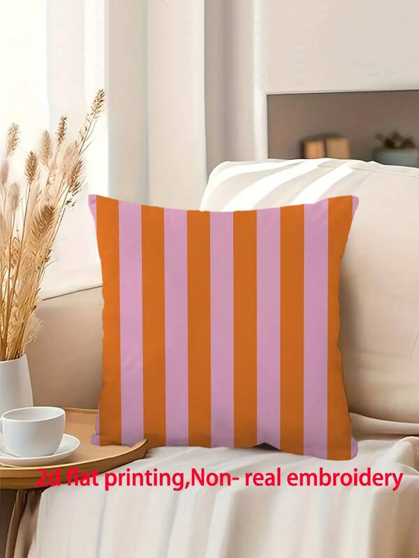 1pc Pink And Orange Striped Throw Pillow Cover - Decorative Cushion Cover With Zipper Closure, Machine Washable For Indoor Outdoor Living Room Bedroom Decor (Insert Not Included) | Vibrant Decor | Room Decor - Bedroom Decor - Party Decor - Pillow Sham - Multiple Sizes - Single-Sided Print
