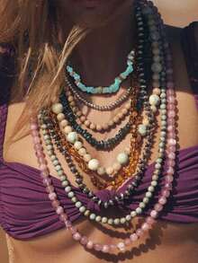 1pc Bohemian Chic High-Fashion Personalized Colorful Multi-Layer Beaded Necklace For Women - Layered Beaded Necklace - View 1