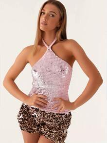 Sexy Fashion European And American Women's Sequin High Stretch Sequin Top. - Pink - View 1