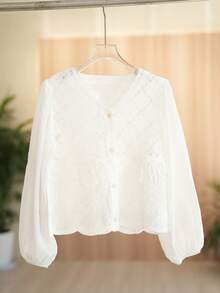 JIANHU 女士轻薄蕾丝衬衫 - 透气优雅，适合休闲、工作和特殊场合 - 白色 - 查看 7