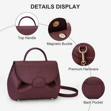 Small Bag With Handle, Shoulder Bags, Wallets For Women, Designer Luxury Mini Shoulder Bag Made Of Faux Leather, Handbag, Satchel - 酒紅色 - 查看 6